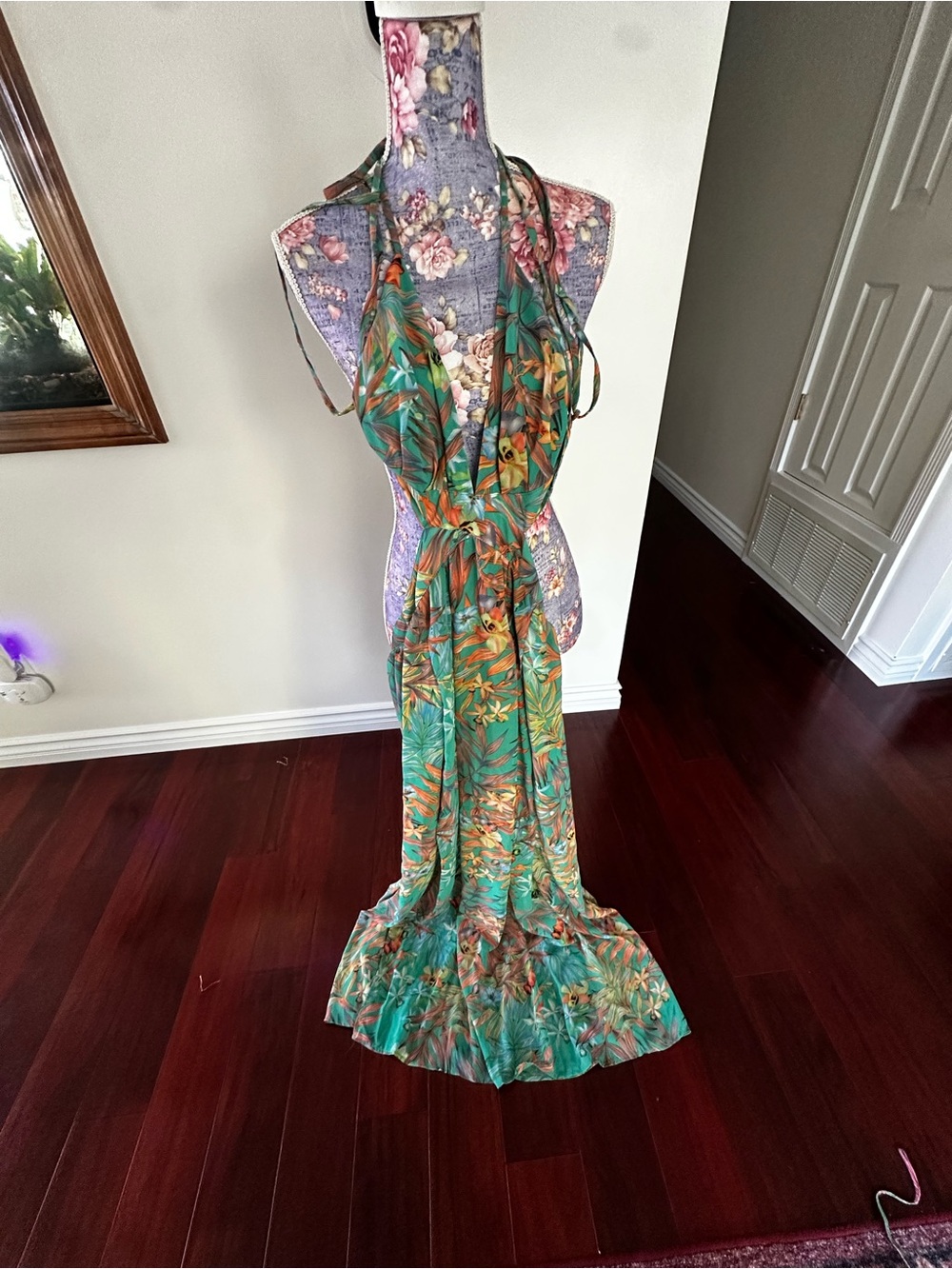 Tropical Halter Maxi Dress in Teal and Orange